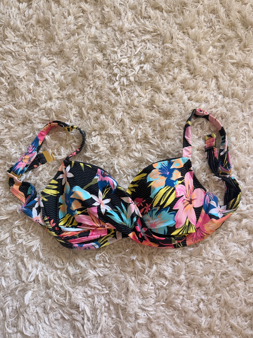Women’s Rod Beattie Black Tropical Floral Bikini Top